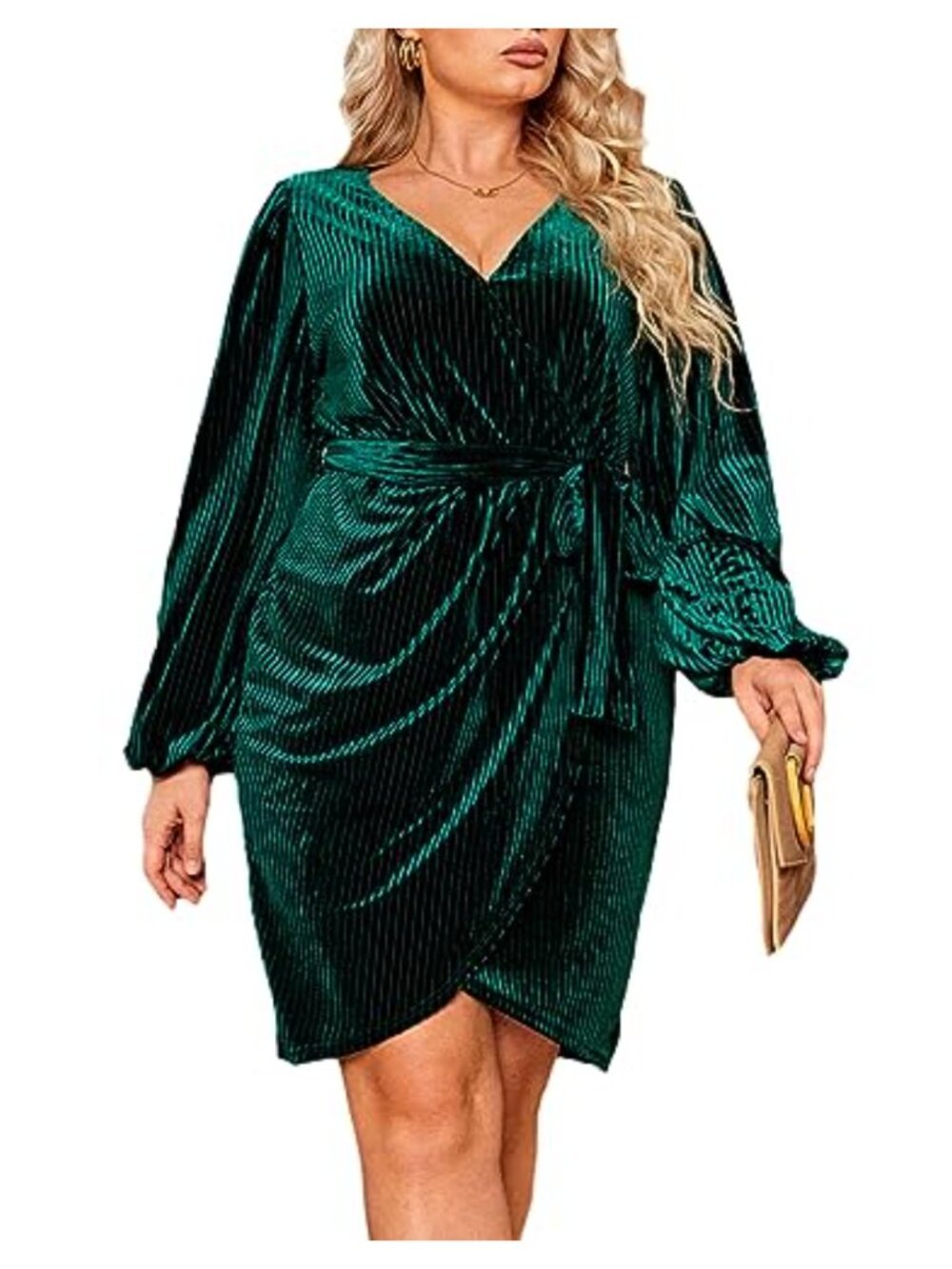 Plus Size Velvet Wrap Mini Dress Long Sleeve Semi Formal Cocktail Party
